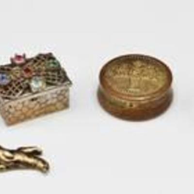 3 Vintage Mini Trinket Pill Boxes (1 box is .925 Sterling Silver) and a Brass Cupid