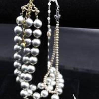 3 Strand Pearl Necklace, Single Strand Pearl Necklace and 1 Pair of Earrings