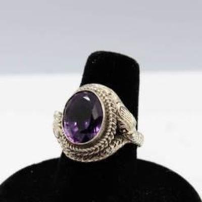 .925 Sterling Silver with Purple Stone - Snake Motif