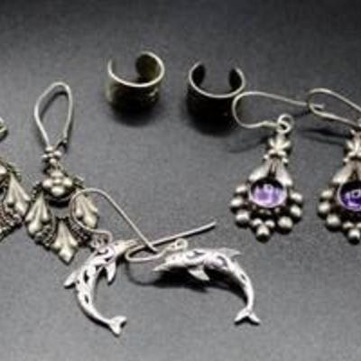 5 piece .925 Sterling Silver Earrings and Ear Cuffs Lot