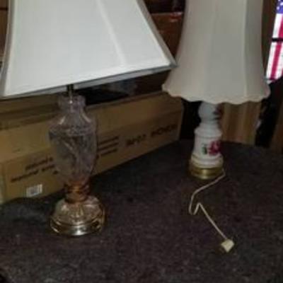 Lot of 2 Lamps , 1 with. Rose and Gilded Bottom and and 1 Glass