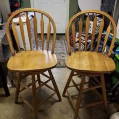 Lot of 2 Stained , Swiveling, Barstools