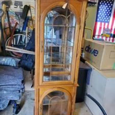 2 Door Oak Curio Cabinet - with light and glass shelvesÂ 