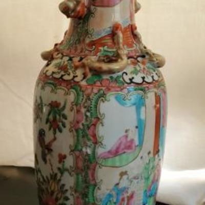 Tall Atq Handpainted Asian Vase