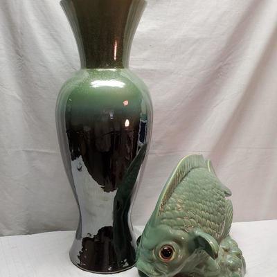 Ceramic Vase + Fish Figurine