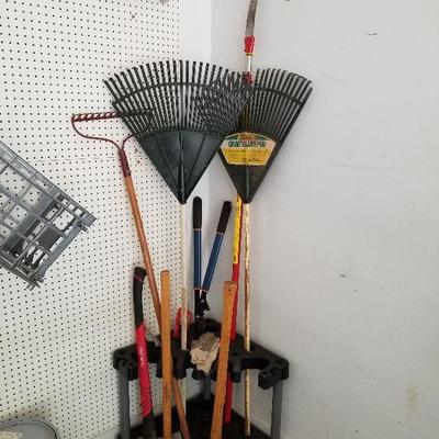 Lot # 234 - $50 Yard Tools and Storage Corner Rack   