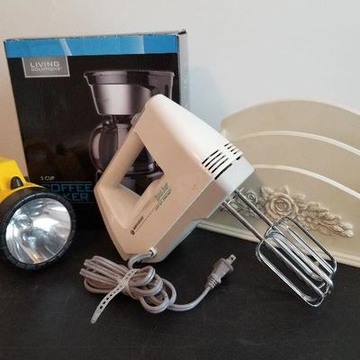 Lot # 88 - $20 Hand Mixer Coffee Maker Flashlight & Letter holder  