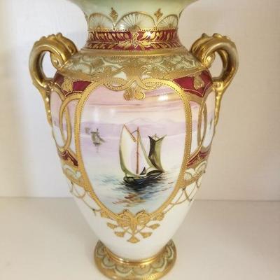 Lot # 51 - $60 Nippon Vase with Sail Ship (Please look at the following pic of top of vase) 