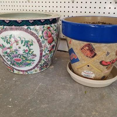 Lot # 254 - $40 Two Flower Pots (One Sports related & other Asian)