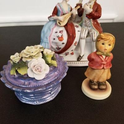 Lot # 17 - $25 Japan Man/Woman Figurines, Goebel Hummel (Germany) & Jewelry/Pin Dish with cover 