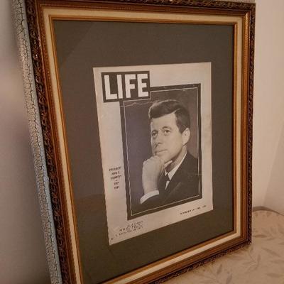 Lot # 143 - $125 Life Magazine of John F. Kennedy in very nice frame 24 1/2" X 20" wide