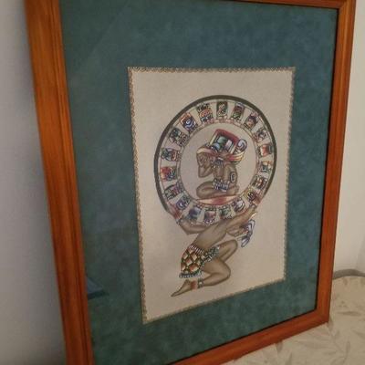 Lot # 142 - Art (Pecan Frame) 1 ft. 6 " wide X 22" Top/Bottom 