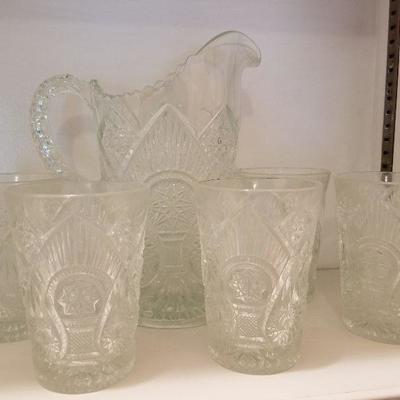 Lot # 54 - $15 Cut Glass pitcher with 5 glasses  