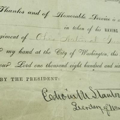 Lot # 154 - Close Up of Civil War Archive, Volunteer Service, Signed by Secretary of War