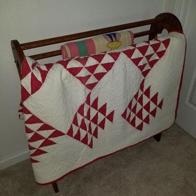 Lot # 127 - $25 Wood Quilt Holder (Does not include the Quilts in this pic) Display only for this picture. Quilts are in following pic...