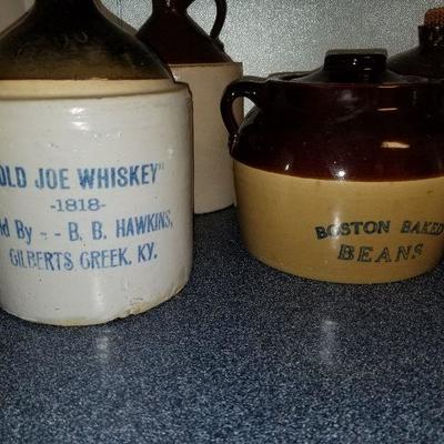 Lot # 64 - $200 Whiskey Jugs/Crockery/Stoneware Old Joe Whiskey 1818 & Boston Baked Beans are the main ones of importance. 