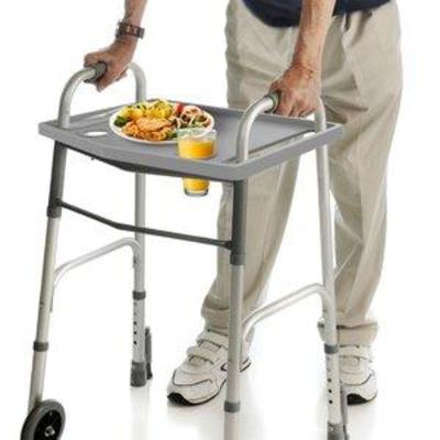 Bluestone Walker Tray- Upright with 2 Cup Holders-Universal Table Fits Most Standard Folding Walkers-Home Mobility Medical Equipment...