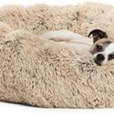 Best Friends by Sheri Calming Shag Vegan Fur Donut Cuddler (36x36, Zippered) â Large Round Donut Cat and Dog Cushion Bed, Removable...