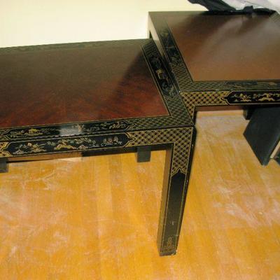 Drexel Heritage pair of black lacquer painted tables