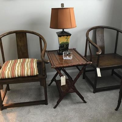 Chinese Bentwood Elmwood armchair $320
2 available
Bamboo side table leather top $225
2 available SOLD