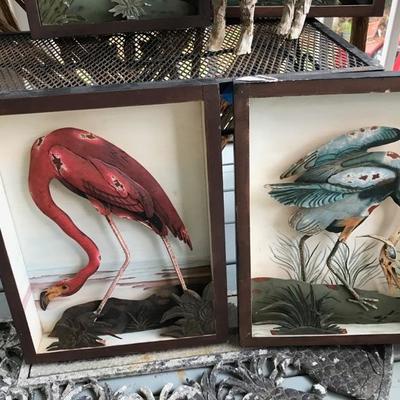 Four Made in Philippines Relief Painted Metal Shore Bird Scenes $260
