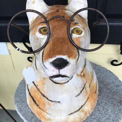 Polychrome Painted Lion Bust with Glasses $175