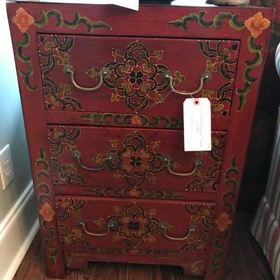 Antique Red Chinese lacquered 3 drawer chest $350