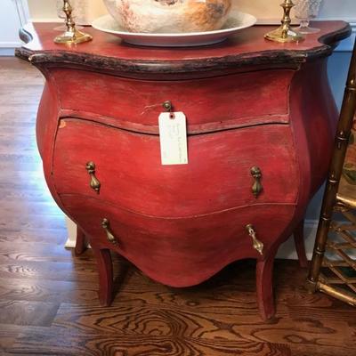 Bombay red painted 2 drawer chest $375