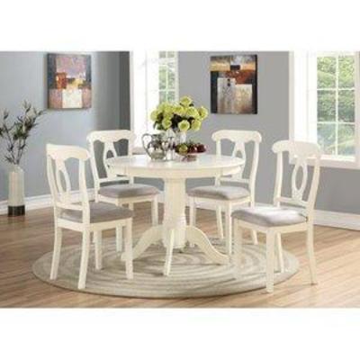 Angel Line 5-piece Lindsey Dining Set, 1 Round Table and 4 Chairs, White w Gray Cushion-ColorWhite