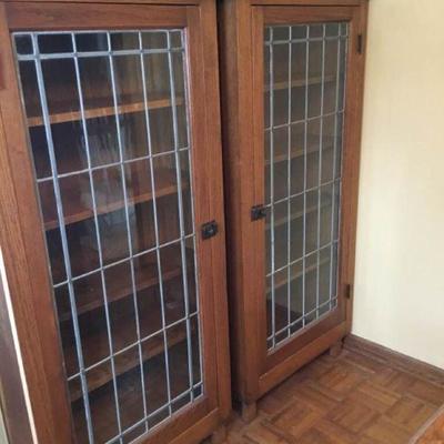 Oak Leaded Glass Door Cabinets
