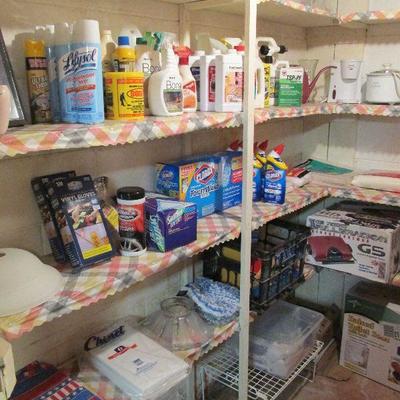 A large amount of cleaning supplies