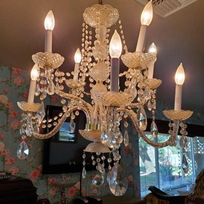 6801: Hanging Chandelier with Glass Pieces
Chandelier itself measures approx 25"x26"