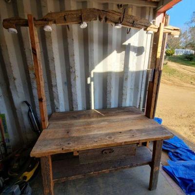 4205: Wooden Table with Display Upright with Lights
Measures approximately 81" x 54" x 32"