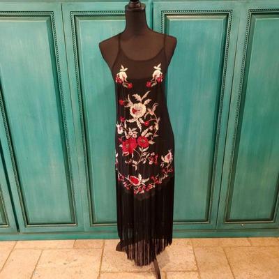 Beautiful Cleobella Black Fringe and Flower Embroidered Dress
Size small