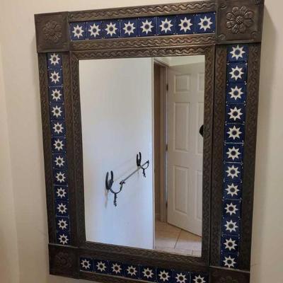 6004: Spanish Mirror made out of tin and Hand Painted Tiles
Measures 32