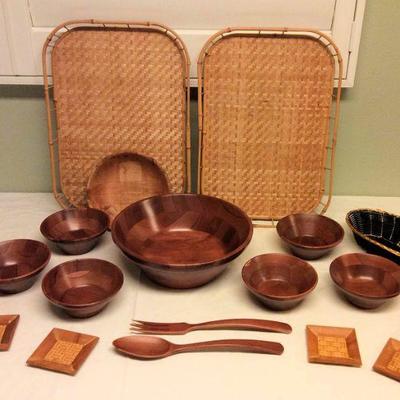 MVP043 Bamboo Serving Trays, Cherry Wood Salad Bowl Set and More!
