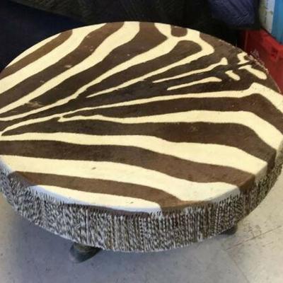 https://www.ebay.com/itm/124087520483 SM2028: ZEBRA HYDE DRUM WITH GLASS TABLE TOP 35 x 21 in