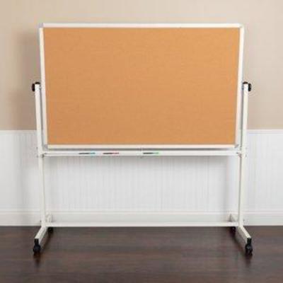 Flash Furniture HERCULES Series 64.25W x 64.75H Reversible Mobile Cork Bulletin Board and White Board with Pen Tray