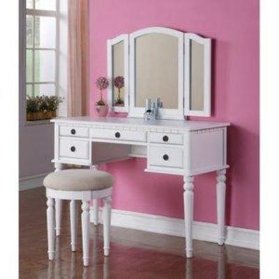 Bobkona F4074 St. Croix Collection Vanity Set with Stool, White