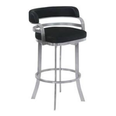 Armen Living Prinz 26 Counter Height Swivel Barstool in Black Faux Leather and Brushed Stainless Steel Finish