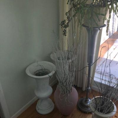Large planters, large glass containers for dry flower arrangements
