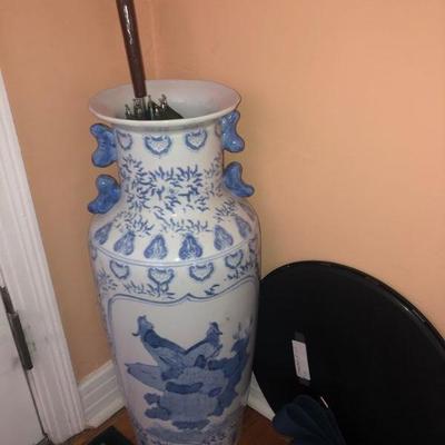 Chinese blue on white umbrella stand