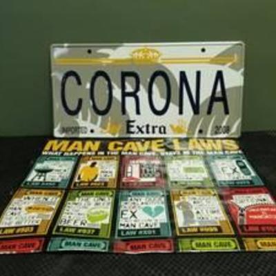 Corona License Plate and Man Cave Poster