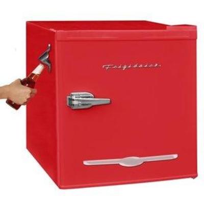 #Frigidaire, 1.6 Cu Ft Retro Refrigerator, With Side Bottle Opener, Red