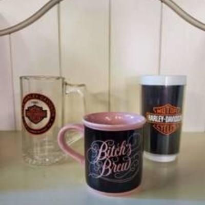 Harley - Davidson Motor Cycles Glass Beer Mug , Cup and Pink Coffee Mug