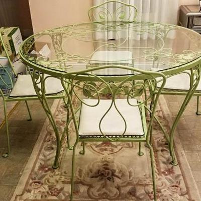 Wrought Iron Bistro Set with 4 Chairs Used Indoors
