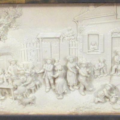 Vintage English Courtyard Scene in Composition Relief
