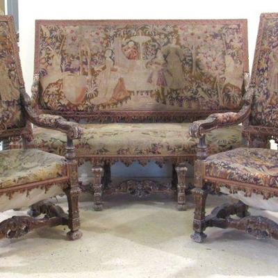 Antique French Salon Suite with needlepoint upholstery