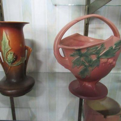 Roseville pottery vase and basket