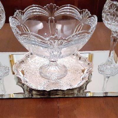Lovely punch bowl and cut glass candle holders
